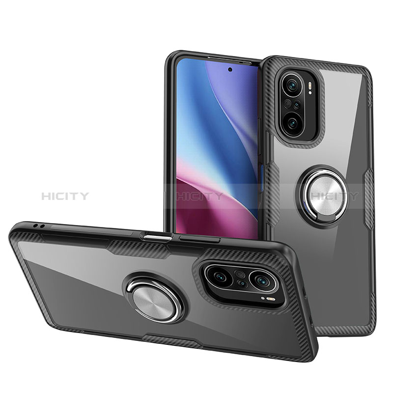 Funda Silicona Ultrafina Carcasa Transparente con Magnetico Anillo de dedo Soporte ZL1 para Xiaomi Mi 11i 5G Plata y Negro