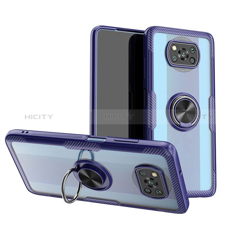 Funda Silicona Ultrafina Carcasa Transparente con Magnetico Anillo de dedo Soporte ZL1 para Xiaomi Poco X3 NFC Azul