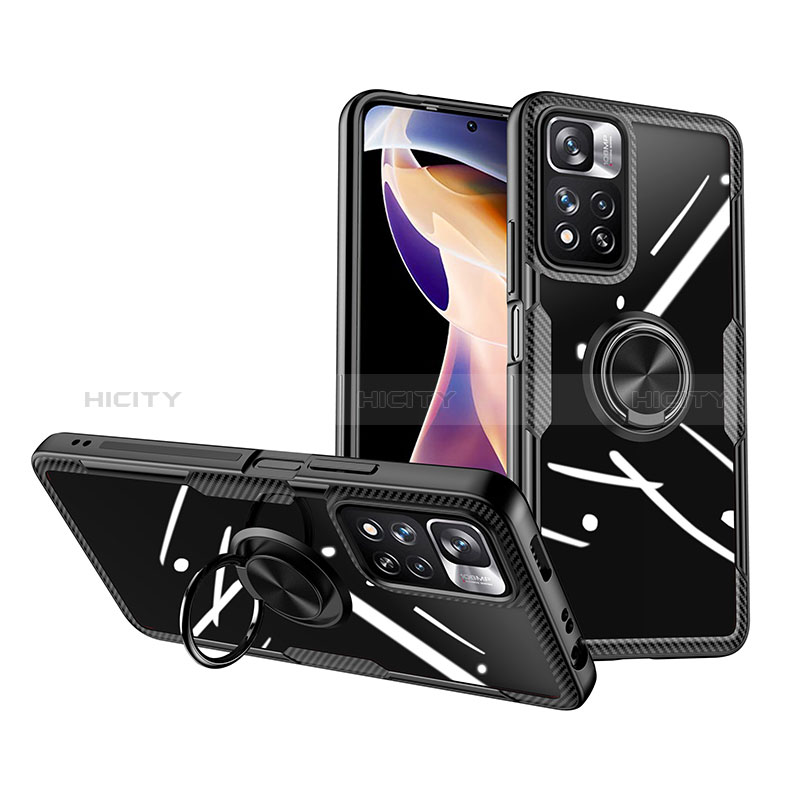 Funda Silicona Ultrafina Carcasa Transparente con Magnetico Anillo de dedo Soporte ZL1 para Xiaomi Poco X4 NFC Negro