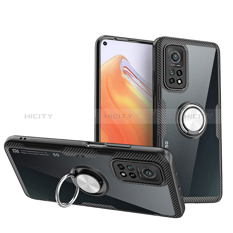 Funda Silicona Ultrafina Carcasa Transparente con Magnetico Anillo de dedo Soporte ZL1 para Xiaomi Redmi K30S 5G Plata y Negro