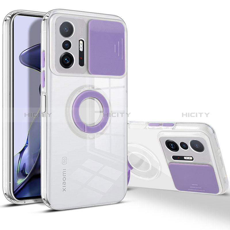 Funda Silicona Ultrafina Carcasa Transparente con Soporte para Xiaomi Mi 11T 5G Morado