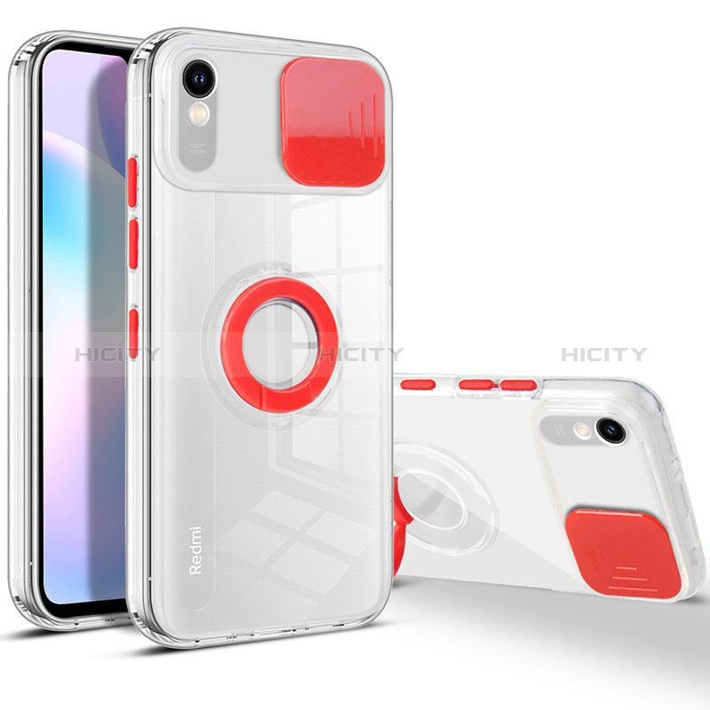 Funda Silicona Ultrafina Carcasa Transparente con Soporte para Xiaomi Redmi 9A Rojo