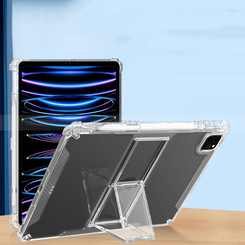 Funda Silicona Ultrafina Carcasa Transparente con Soporte S01 para Apple iPad Pro 12.9 (2021) Claro