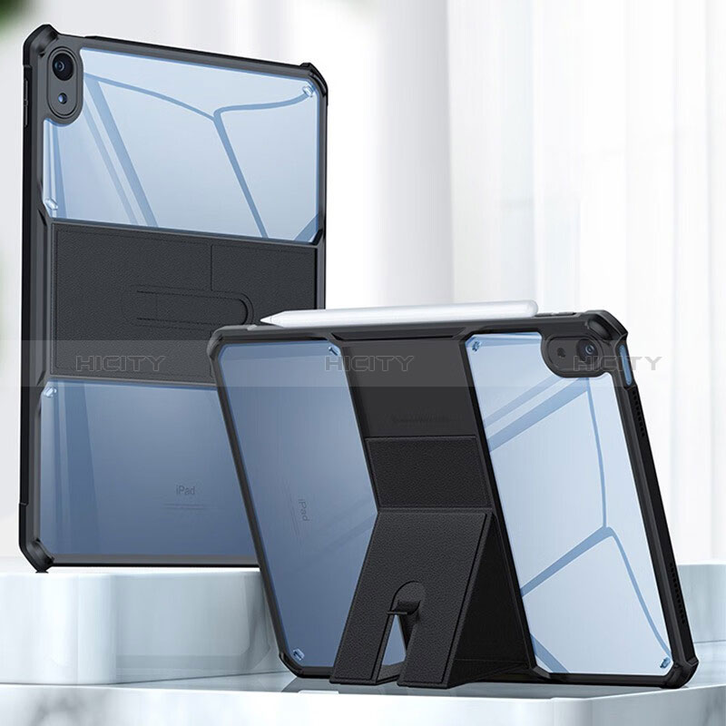 Funda Silicona Ultrafina Carcasa Transparente con Soporte S02 para Apple iPad 10.9 (2022) Negro