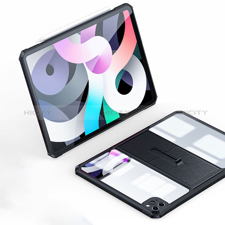 Funda Silicona Ultrafina Carcasa Transparente con Soporte S03 para Apple iPad Pro 12.9 (2022) Negro