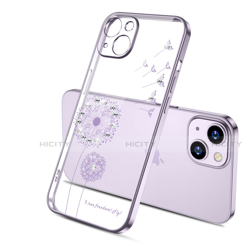 Funda Silicona Ultrafina Carcasa Transparente Flores para Apple iPhone 13 Morado