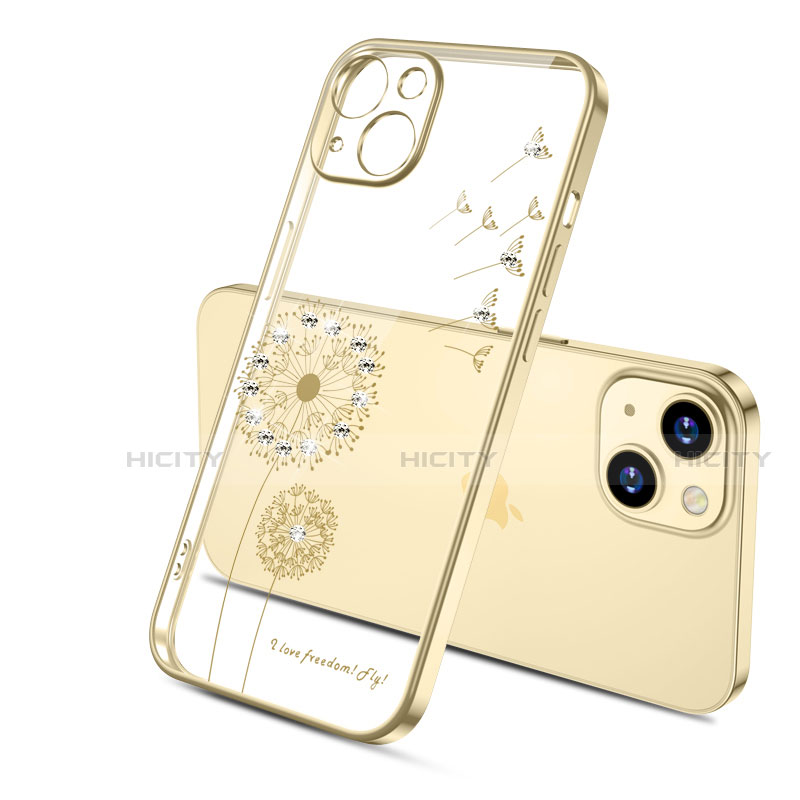 Funda Silicona Ultrafina Carcasa Transparente Flores para Apple iPhone 13 Oro