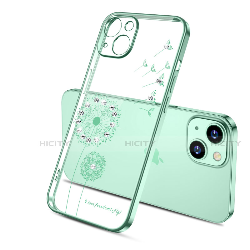 Funda Silicona Ultrafina Carcasa Transparente Flores para Apple iPhone 13 Verde