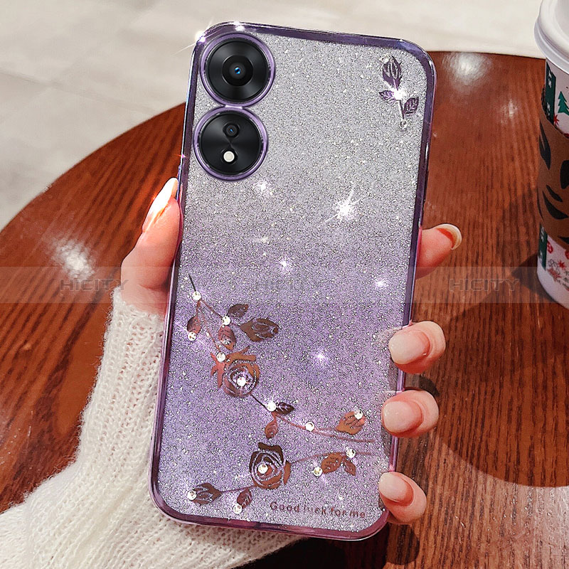 Funda Silicona Ultrafina Carcasa Transparente Flores para Oppo A78 4G Morado