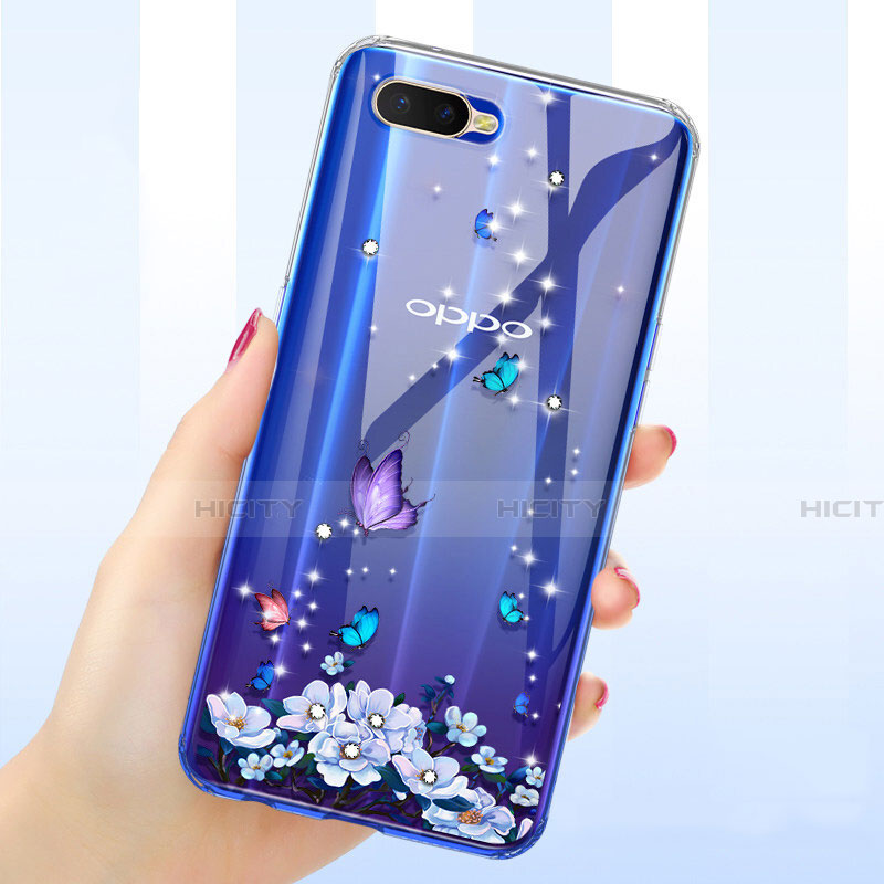 Funda Silicona Ultrafina Carcasa Transparente Flores para Oppo K1 Morado