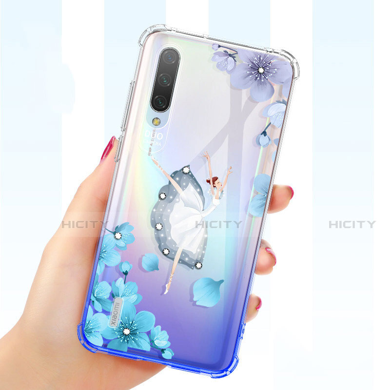 Funda Silicona Ultrafina Carcasa Transparente Flores para Xiaomi Mi A3 Morado