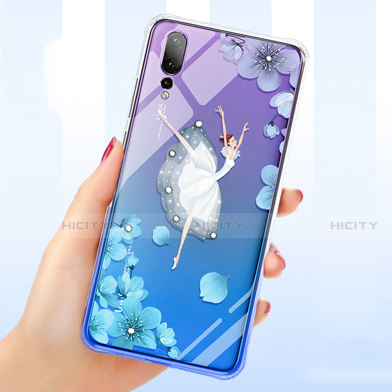 Funda Silicona Ultrafina Carcasa Transparente Flores T01 para Huawei P20 Pro Azul