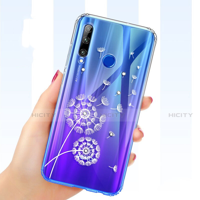 Funda Silicona Ultrafina Carcasa Transparente Flores T03 para Huawei Honor 20 Lite Azul