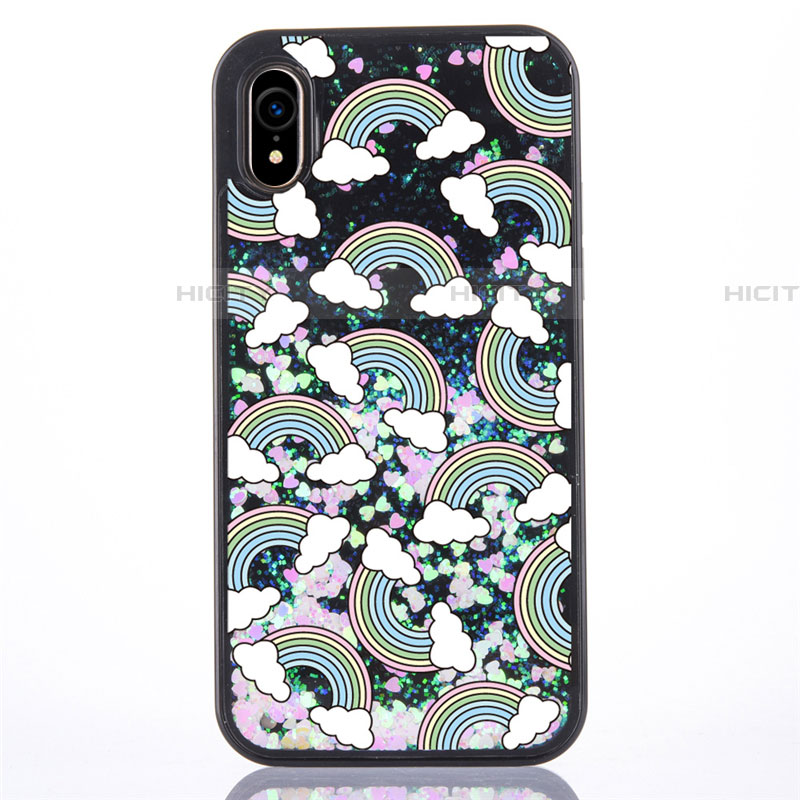 Funda Silicona Ultrafina Carcasa Transparente Flores T06 para Apple iPhone XR Negro