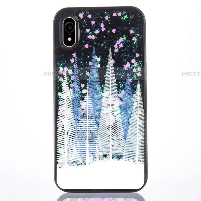 Funda Silicona Ultrafina Carcasa Transparente Flores T08 para Apple iPhone XR Azul