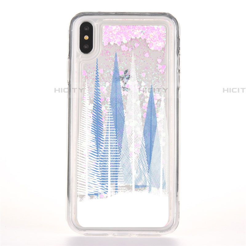 Funda Silicona Ultrafina Carcasa Transparente Flores T08 para Apple iPhone Xs Azul