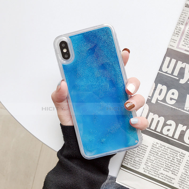 Funda Silicona Ultrafina Carcasa Transparente Flores Z03 para Apple iPhone X Azul Cielo