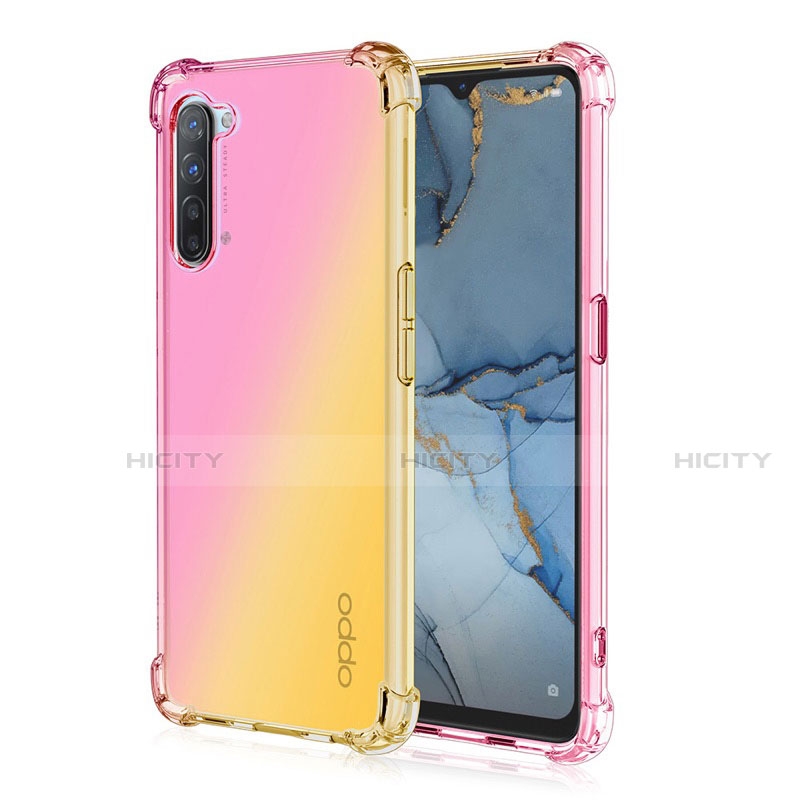 Funda Silicona Ultrafina Carcasa Transparente Gradiente G01 para Oppo F15 Amarillo