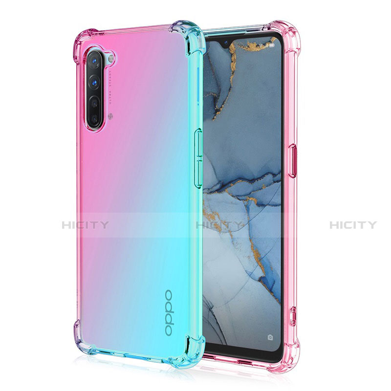 Funda Silicona Ultrafina Carcasa Transparente Gradiente G01 para Oppo F15 Cian