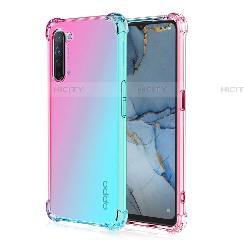 Funda Silicona Ultrafina Carcasa Transparente Gradiente G01 para Oppo Find X2 Lite Cian