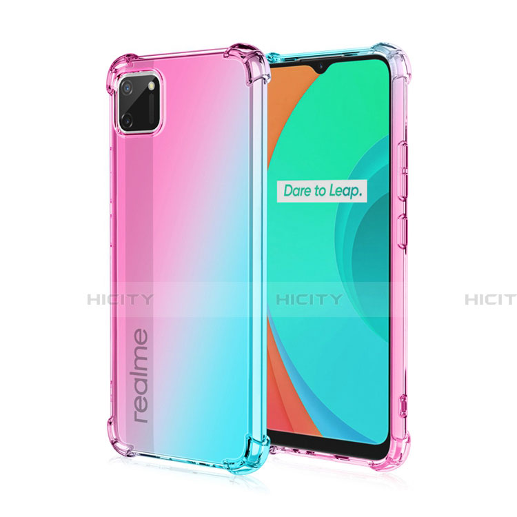 Funda Silicona Ultrafina Carcasa Transparente Gradiente G01 para Realme C11 Cian