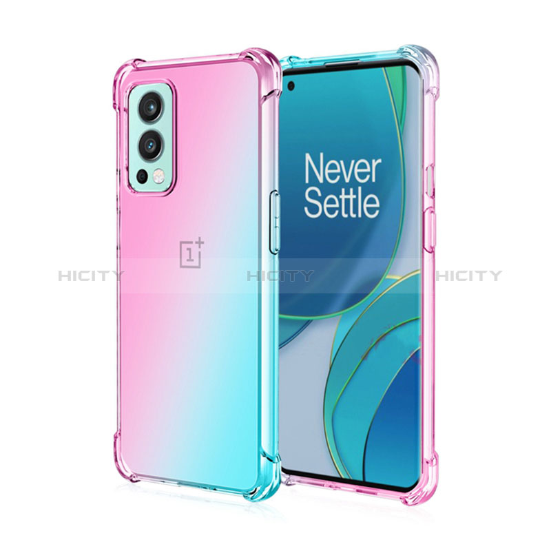 Funda Silicona Ultrafina Carcasa Transparente Gradiente para OnePlus Nord 2 5G Cian