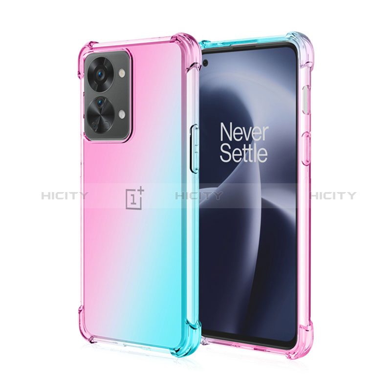 Funda Silicona Ultrafina Carcasa Transparente Gradiente para OnePlus Nord 2T 5G Cian