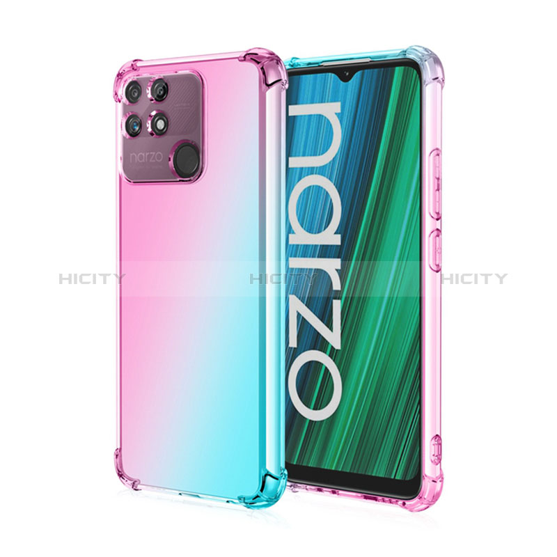 Funda Silicona Ultrafina Carcasa Transparente Gradiente para Realme Narzo 50A Cian