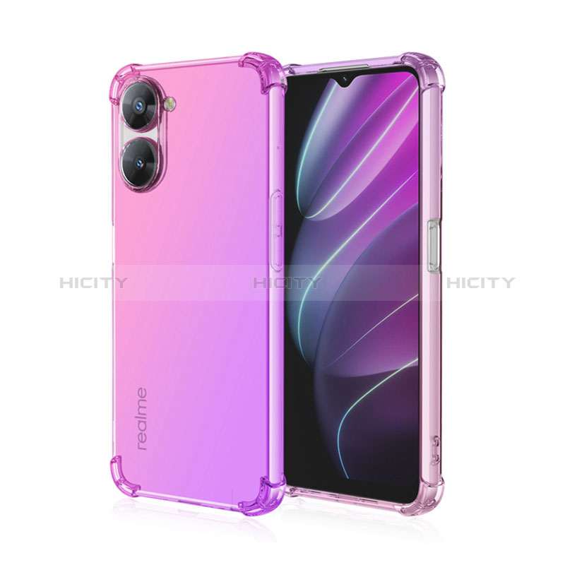 Funda Silicona Ultrafina Carcasa Transparente Gradiente para Realme V30t 5G Rosa Roja