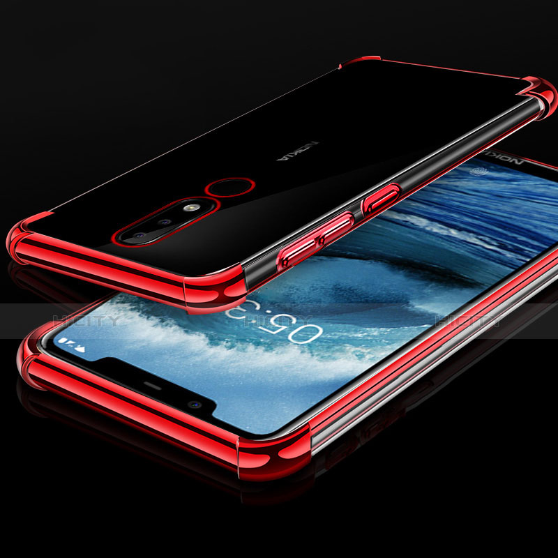 Funda Silicona Ultrafina Carcasa Transparente H01 para Nokia X5 Rojo