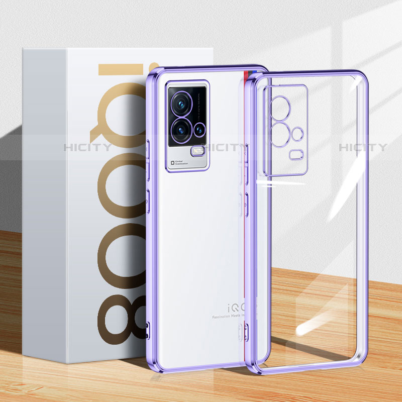 Funda Silicona Ultrafina Carcasa Transparente H01 para Vivo iQOO 8 Pro 5G Morado