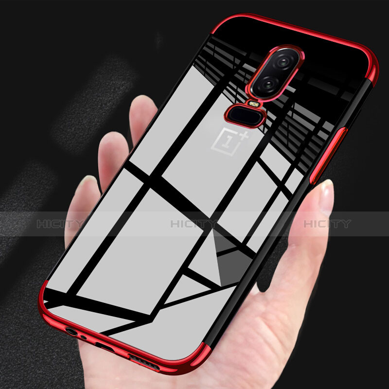 Funda Silicona Ultrafina Carcasa Transparente H03 para OnePlus 6 Rojo
