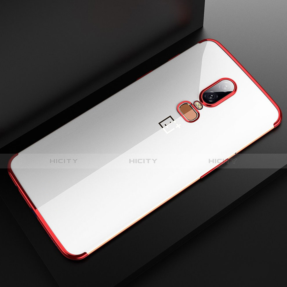 Funda Silicona Ultrafina Carcasa Transparente H04 para OnePlus 6 Rojo