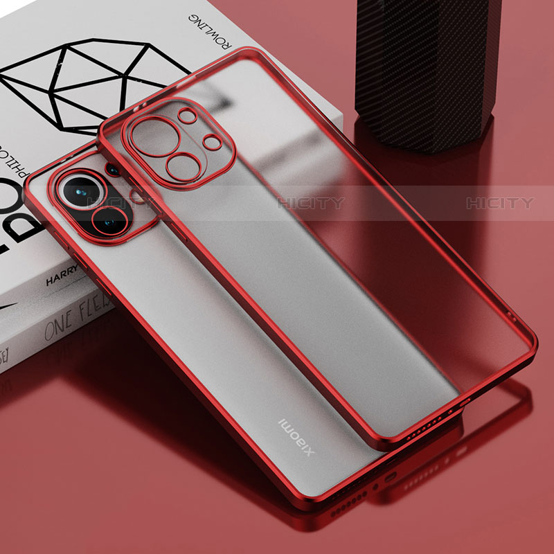 Funda Silicona Ultrafina Carcasa Transparente S01 para Xiaomi Mi 11 Lite 4G Rojo