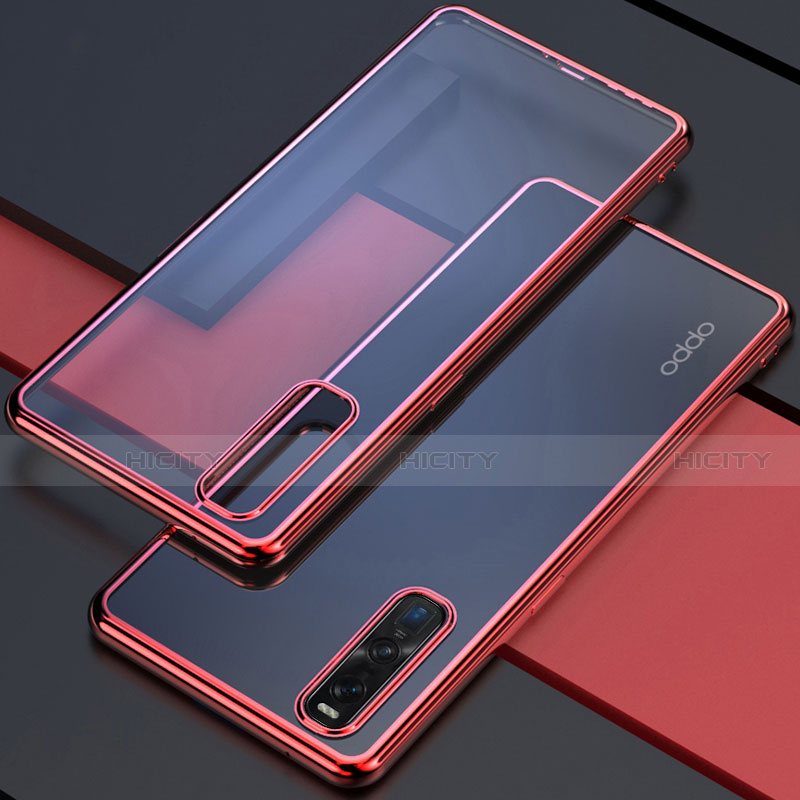 Funda Silicona Ultrafina Carcasa Transparente U01 para Oppo Find X2 Pro Rojo