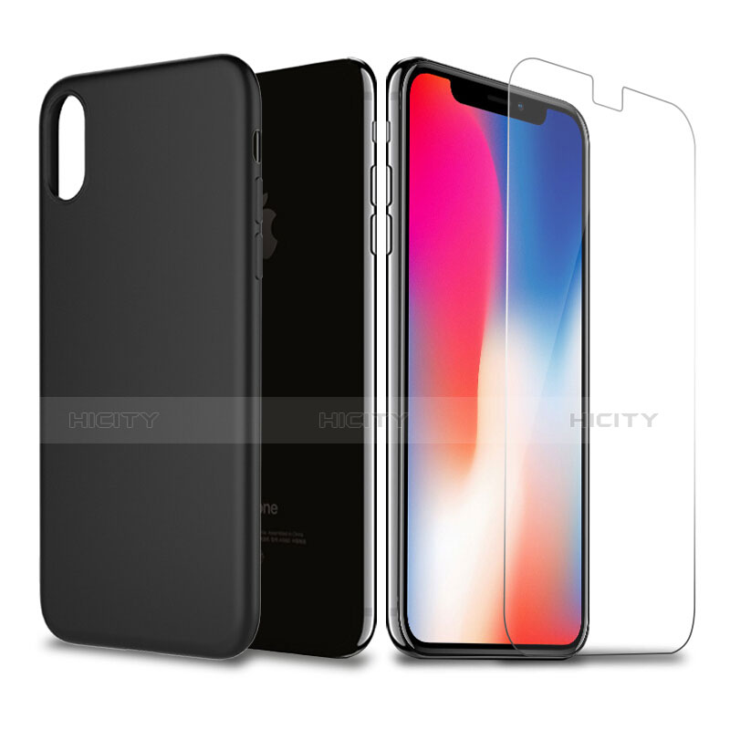 Funda Silicona Ultrafina con Protector de Pantalla para Apple iPhone X Negro