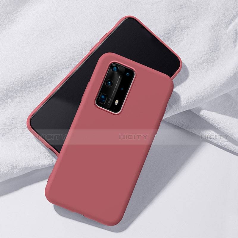 Funda Silicona Ultrafina Goma 360 Grados Carcasa S02 para Huawei P40 Pro+ Plus Rojo Rosa