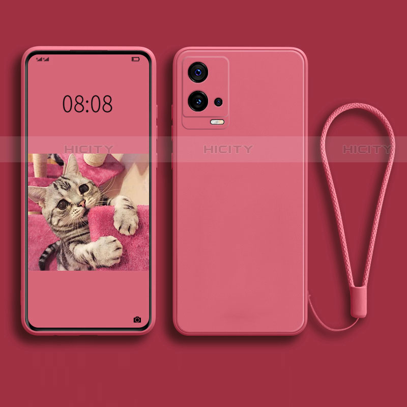 Funda Silicona Ultrafina Goma 360 Grados Carcasa S02 para Vivo iQOO 8 5G Rojo Rosa