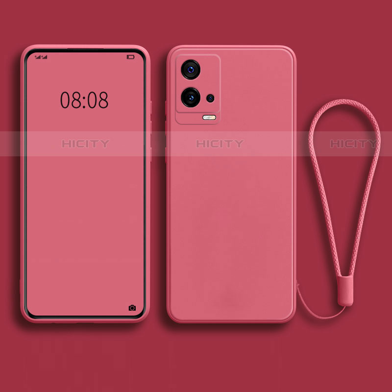 Funda Silicona Ultrafina Goma 360 Grados Carcasa S04 para Vivo iQOO 8 Pro 5G Rojo Rosa