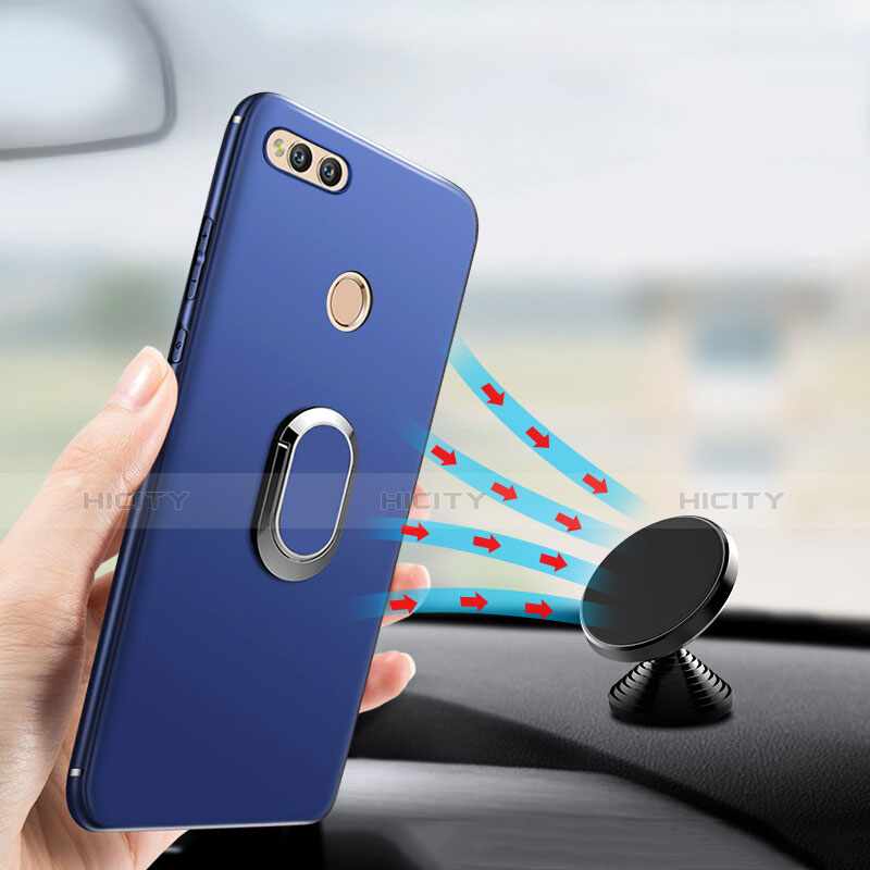 Funda Silicona Ultrafina Goma con Anillo de dedo Soporte A01 para Huawei Honor 7X Azul