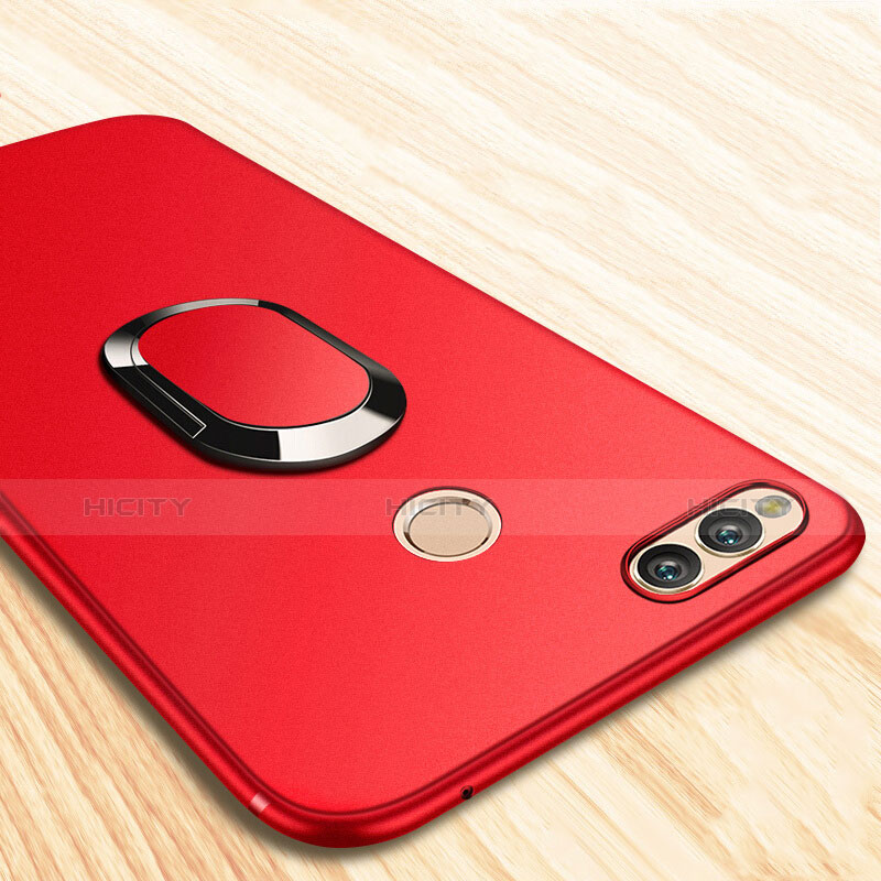 Funda Silicona Ultrafina Goma con Anillo de dedo Soporte A01 para Huawei Honor 7X Rojo