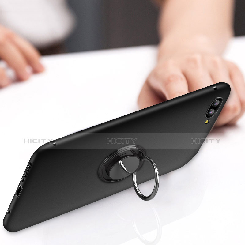 Funda Silicona Ultrafina Goma con Anillo de dedo Soporte A01 para Huawei Honor View 10 Negro