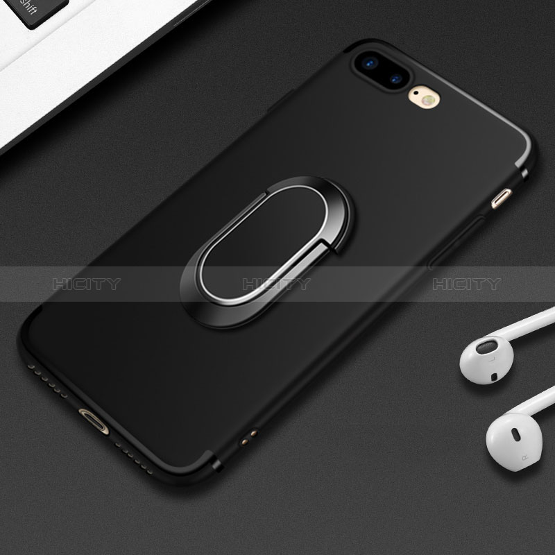 Funda Silicona Ultrafina Goma con Anillo de dedo Soporte A02 para Apple iPhone 8 Plus Negro