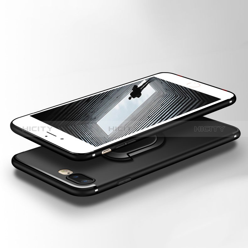 Funda Silicona Ultrafina Goma con Anillo de dedo Soporte A02 para Apple iPhone 8 Plus Negro