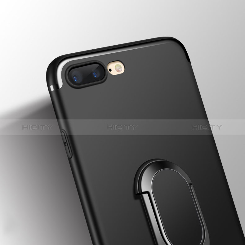 Funda Silicona Ultrafina Goma con Anillo de dedo Soporte A02 para Apple iPhone 8 Plus Negro