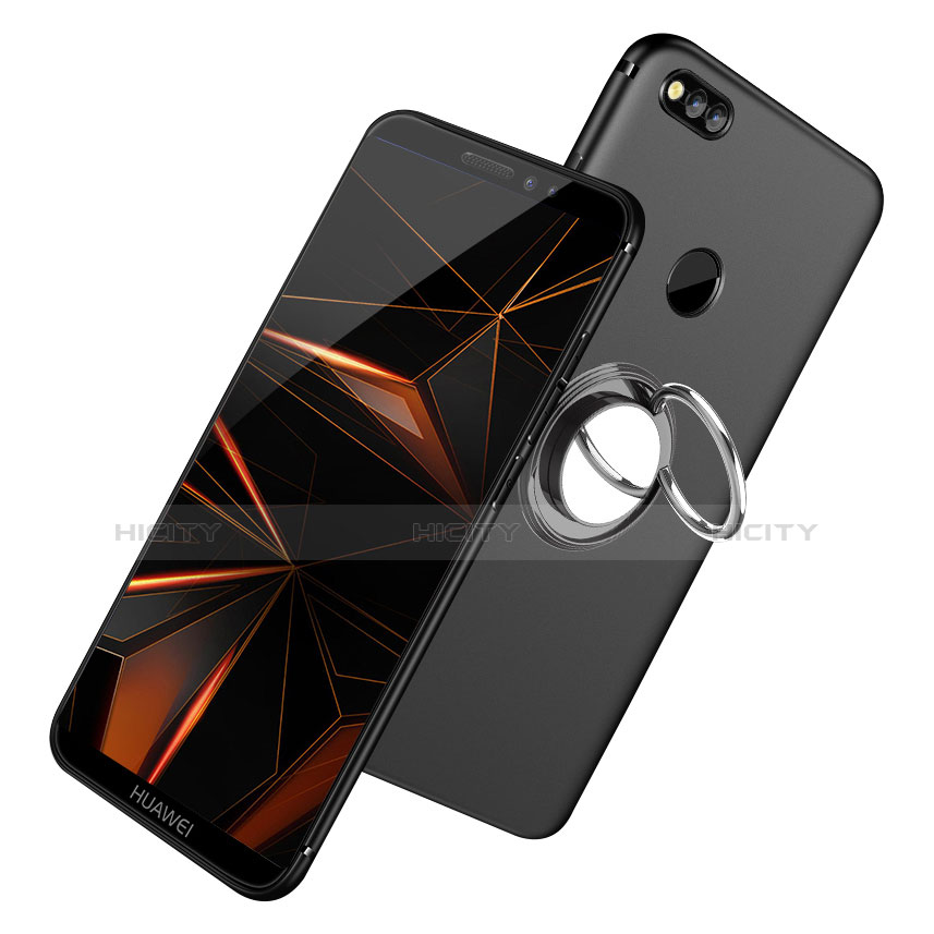 Funda Silicona Ultrafina Goma con Anillo de dedo Soporte A02 para Huawei Honor 7X Negro