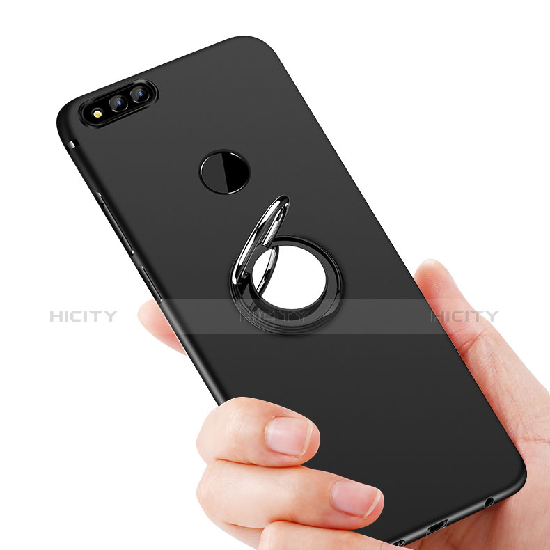 Funda Silicona Ultrafina Goma con Anillo de dedo Soporte A02 para Huawei Honor 7X Negro