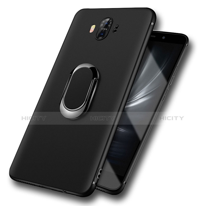 Funda Silicona Ultrafina Goma con Anillo de dedo Soporte A02 para Huawei Mate 10 Negro