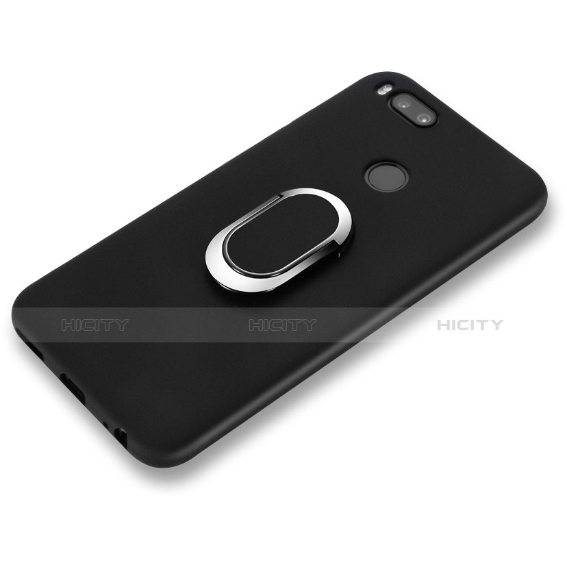 Funda Silicona Ultrafina Goma con Anillo de dedo Soporte A02 para Xiaomi Mi 6 Negro