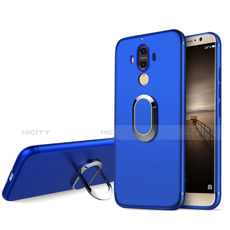 Funda Silicona Ultrafina Goma con Anillo de dedo Soporte A04 para Huawei Mate 9 Azul